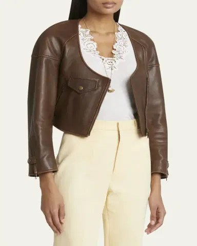 Chloé Cropped Asymmetric Leather Jacket | Thumbnail 4 Chloé Cropped Asymmetric Leather Jacket | Thumbnail 4