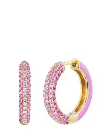 Emily P. Wheeler 18K Yellow Gold Duo Hoop Earrings with Sapphires, Rubies and Pink Enamel | Thumbnail 1 Emily P. Wheeler 18K Yellow Gold Duo Hoop Earrings with Sapphires, Rubies and Pink Enamel | Thumbnail 1