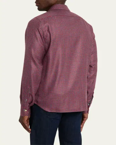 Kiton Men's Cashmere and Silk Small Check Overshirt | Thumbnail 3 Kiton Men's Cashmere and Silk Small Check Overshirt | Thumbnail 3