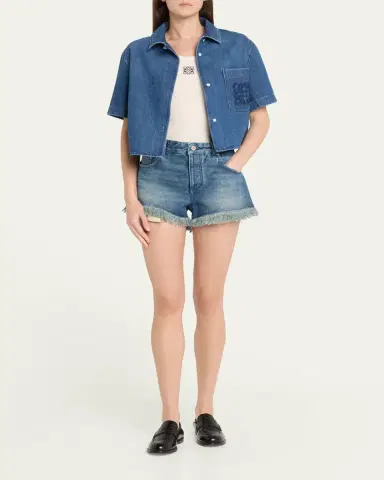 Loewe Anagram Detail Frayed Denim Shorts | Thumbnail 2 Loewe Anagram Detail Frayed Denim Shorts | Thumbnail 2