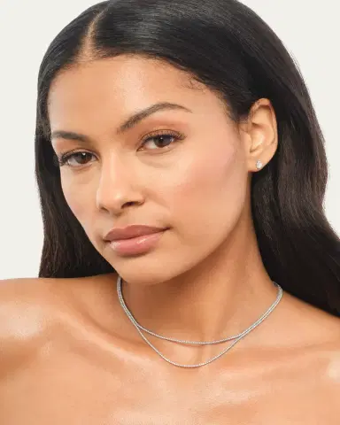 Lana 14K White Gold Skinny Double Strand Diamond Tennis Necklace, 15"L | Thumbnail 3 Lana 14K White Gold Skinny Double Strand Diamond Tennis Necklace, 15"L | Thumbnail 3
