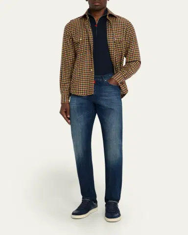 Kiton Men's Cashmere Check Two-Pocket Overshirt | Thumbnail 2 Kiton Men's Cashmere Check Two-Pocket Overshirt | Thumbnail 2