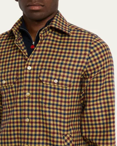 Kiton Men's Cashmere Check Two-Pocket Overshirt | Thumbnail 5 Kiton Men's Cashmere Check Two-Pocket Overshirt | Thumbnail 5