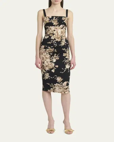 Dolce & Gabbana Floral Charmeuse Ruched Sleeveless Dress | Thumbnail 2 Dolce & Gabbana Floral Charmeuse Ruched Sleeveless Dress | Thumbnail 2