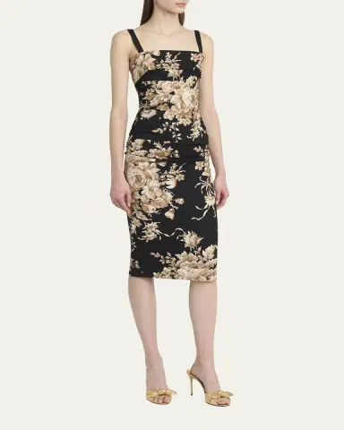 Dolce & Gabbana Floral Charmeuse Ruched Sleeveless Dress | Thumbnail 4 Dolce & Gabbana Floral Charmeuse Ruched Sleeveless Dress | Thumbnail 4