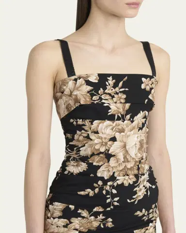 Dolce & Gabbana Floral Charmeuse Ruched Sleeveless Dress | Thumbnail 5 Dolce & Gabbana Floral Charmeuse Ruched Sleeveless Dress | Thumbnail 5