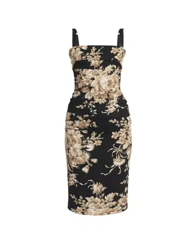 Dolce & Gabbana Floral Charmeuse Ruched Sleeveless Dress | Thumbnail 1 Dolce & Gabbana Floral Charmeuse Ruched Sleeveless Dress | Thumbnail 1