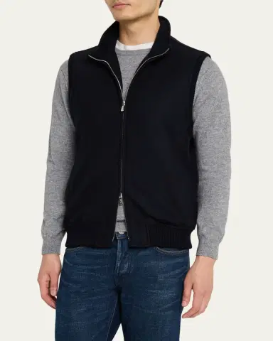 Mandelli Men's Cashmere Jersey Full-Zip Vest | Thumbnail 4 Mandelli Men's Cashmere Jersey Full-Zip Vest | Thumbnail 4