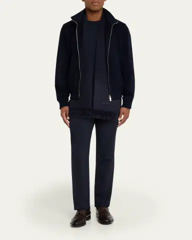 Mandelli Men's Beaver Cashmere Suede-Trim Full-Zip Blouson | Thumbnail 2 Mandelli Men's Beaver Cashmere Suede-Trim Full-Zip Blouson | Thumbnail 2