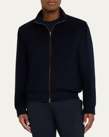 Mandelli Men's Beaver Cashmere Suede-Trim Full-Zip Blouson | Thumbnail 3 Mandelli Men's Beaver Cashmere Suede-Trim Full-Zip Blouson | Thumbnail 3
