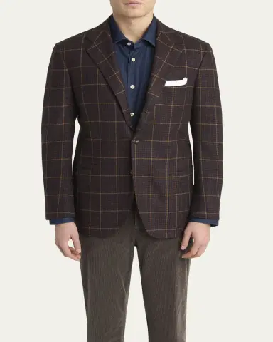 Kiton Men's Cashmere Windowpane Check Single-Breasted Sport Coat | Thumbnail 4 Kiton Men's Cashmere Windowpane Check Single-Breasted Sport Coat | Thumbnail 4