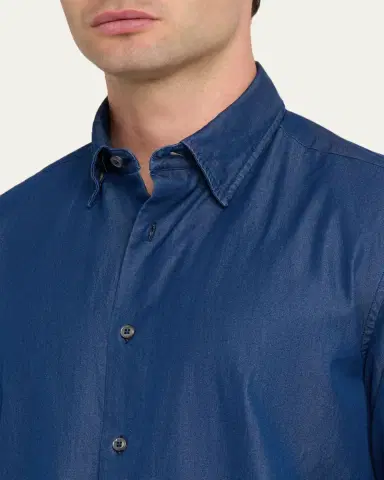 Brioni Men's Cotton Denim Casual Button-Down Shirt | Thumbnail 5 Brioni Men's Cotton Denim Casual Button-Down Shirt | Thumbnail 5
