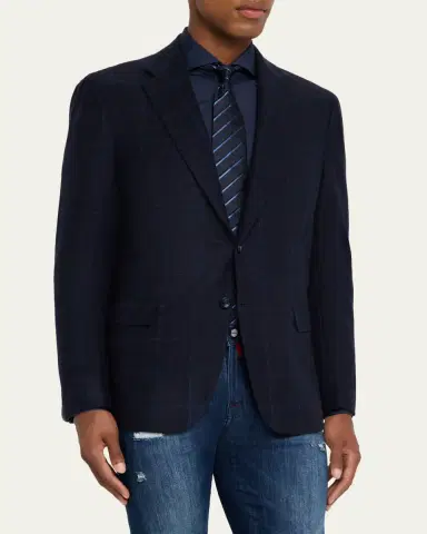 Kiton Men's Cashmere Windowpane Plaid Sport Coat | Thumbnail 4 Kiton Men's Cashmere Windowpane Plaid Sport Coat | Thumbnail 4