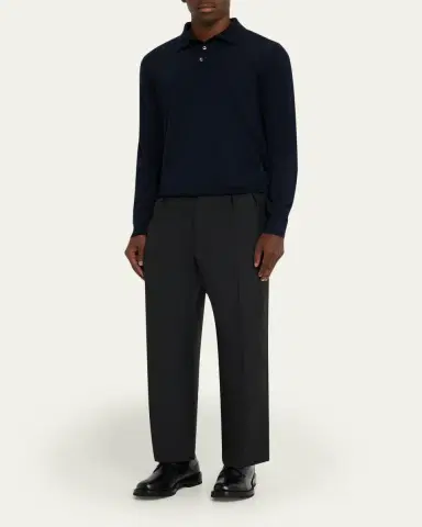 Fioroni Men's Fine Merino Wool Long-Sleeve Polo Shirt | Thumbnail 2 Fioroni Men's Fine Merino Wool Long-Sleeve Polo Shirt | Thumbnail 2
