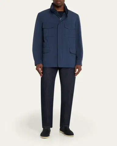 Loro Piana Men's Traveller Storm System Microfiber Field Jacket with Hood | Thumbnail 6 Loro Piana Men's Traveller Storm System Microfiber Field Jacket with Hood | Thumbnail 6
