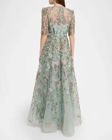 Rickie Freeman for Teri Jon Floral-Embroidered Shimmer Mesh Gown | Thumbnail 2 Rickie Freeman for Teri Jon Floral-Embroidered Shimmer Mesh Gown | Thumbnail 2