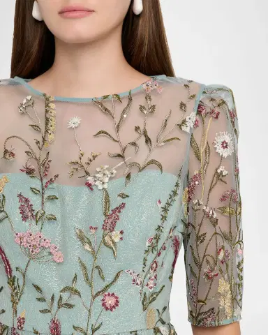 Rickie Freeman for Teri Jon Floral-Embroidered Shimmer Mesh Gown | Thumbnail 4 Rickie Freeman for Teri Jon Floral-Embroidered Shimmer Mesh Gown | Thumbnail 4