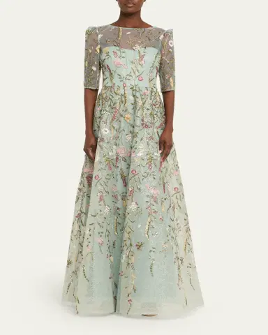 Rickie Freeman for Teri Jon Floral-Embroidered Shimmer Mesh Gown | Thumbnail 5 Rickie Freeman for Teri Jon Floral-Embroidered Shimmer Mesh Gown | Thumbnail 5