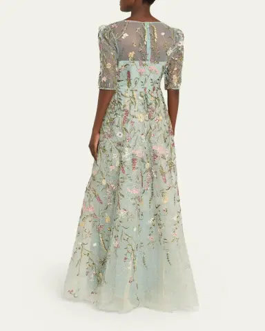 Rickie Freeman for Teri Jon Floral-Embroidered Shimmer Mesh Gown | Thumbnail 6 Rickie Freeman for Teri Jon Floral-Embroidered Shimmer Mesh Gown | Thumbnail 6