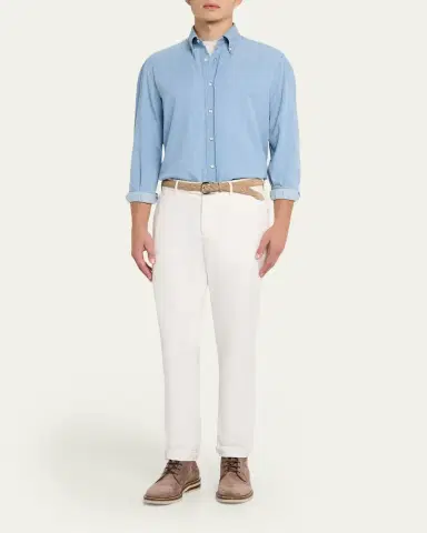 Brunello Cucinelli Men's Cotton Denim Button-Down Shirt | Thumbnail 2 Brunello Cucinelli Men's Cotton Denim Button-Down Shirt | Thumbnail 2