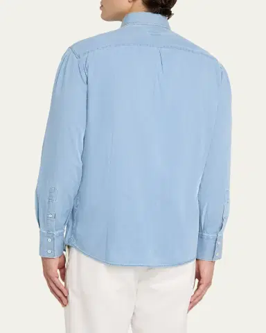 Brunello Cucinelli Men's Cotton Denim Button-Down Shirt | Thumbnail 3 Brunello Cucinelli Men's Cotton Denim Button-Down Shirt | Thumbnail 3
