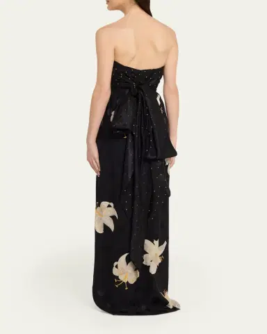 Valentino Garavani Crepe de Chine Jacquard Long Strapless Dress | Thumbnail 3 Valentino Garavani Crepe de Chine Jacquard Long Strapless Dress | Thumbnail 3