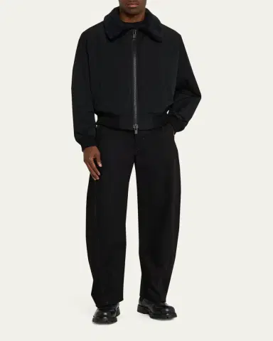 Yohji Yamamoto Men's Wool Gabardine Flight Jacket with Removable Faux Fur Collar | Thumbnail 2 Yohji Yamamoto Men's Wool Gabardine Flight Jacket with Removable Faux Fur Collar | Thumbnail 2