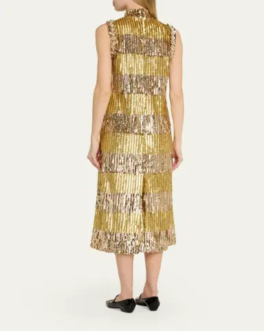 Valentino Garavani Sequin Embroidered Tulle Sleeveless Midi Dress | Thumbnail 3 Valentino Garavani Sequin Embroidered Tulle Sleeveless Midi Dress | Thumbnail 3