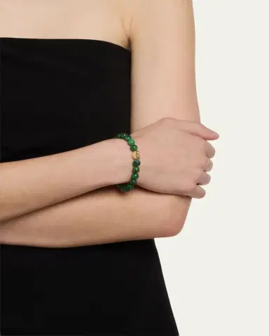 Sydney Evan 14K Puffy Icon Wallpaper Heart on Green Bead Bracelet | Thumbnail 2 Sydney Evan 14K Puffy Icon Wallpaper Heart on Green Bead Bracelet | Thumbnail 2