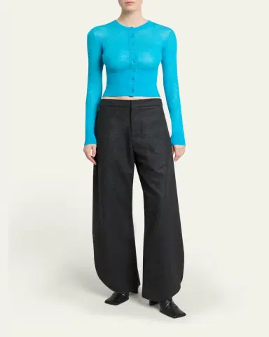 Alaïa Mohair-Blend Crewneck Cardigan | Thumbnail 2 Alaïa Mohair-Blend Crewneck Cardigan | Thumbnail 2