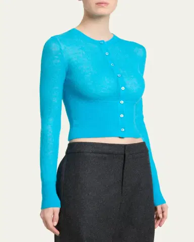 Alaïa Mohair-Blend Crewneck Cardigan | Thumbnail 4 Alaïa Mohair-Blend Crewneck Cardigan | Thumbnail 4