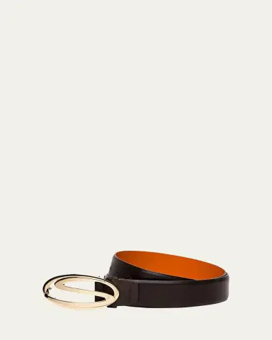 Santoni Men's Oval S-Logo Cuttable Leather Belt | Thumbnail 3 Santoni Men's Oval S-Logo Cuttable Leather Belt | Thumbnail 3