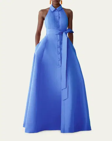 Carolina Herrera Sleeveless Collared Halter Gown With Belt | Thumbnail 2 Carolina Herrera Sleeveless Collared Halter Gown With Belt | Thumbnail 2