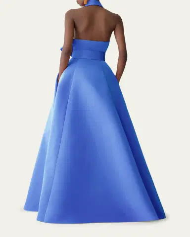 Carolina Herrera Sleeveless Collared Halter Gown With Belt | Thumbnail 3 Carolina Herrera Sleeveless Collared Halter Gown With Belt | Thumbnail 3