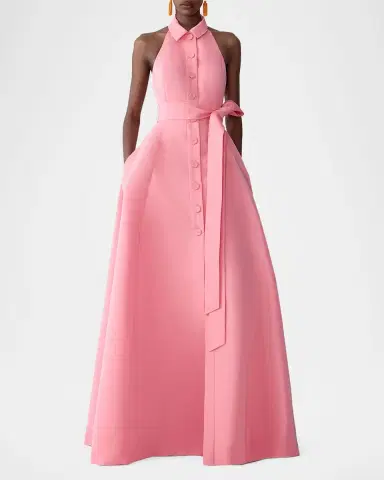 Carolina Herrera Sleeveless Collared Halter Gown With Belt | Thumbnail 4 Carolina Herrera Sleeveless Collared Halter Gown With Belt | Thumbnail 4