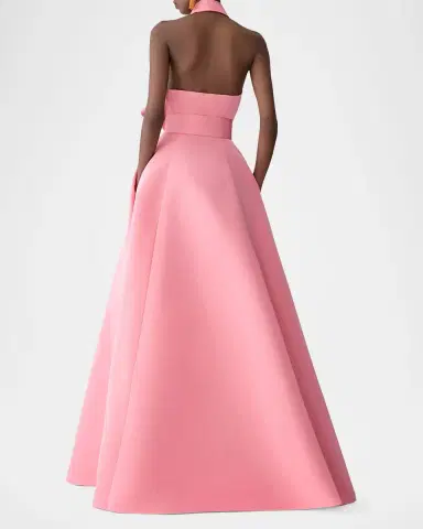 Carolina Herrera Sleeveless Collared Halter Gown With Belt | Thumbnail 5 Carolina Herrera Sleeveless Collared Halter Gown With Belt | Thumbnail 5