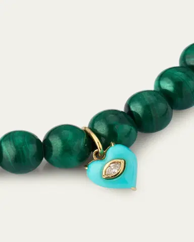 Sydney Evan 14K Diamond Marquise Turquoise Heart on Malachite Bracelet | Thumbnail 3 Sydney Evan 14K Diamond Marquise Turquoise Heart on Malachite Bracelet | Thumbnail 3