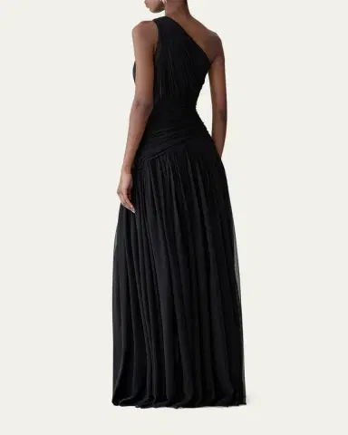 Carolina Herrera Gathered Silk One-Shoulder Slit Gown | Thumbnail 3 Carolina Herrera Gathered Silk One-Shoulder Slit Gown | Thumbnail 3