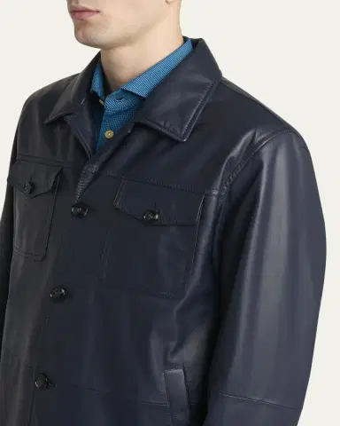 Kiton Men's Loden Napa Leather Shirt Jacket | Thumbnail 5 Kiton Men's Loden Napa Leather Shirt Jacket | Thumbnail 5