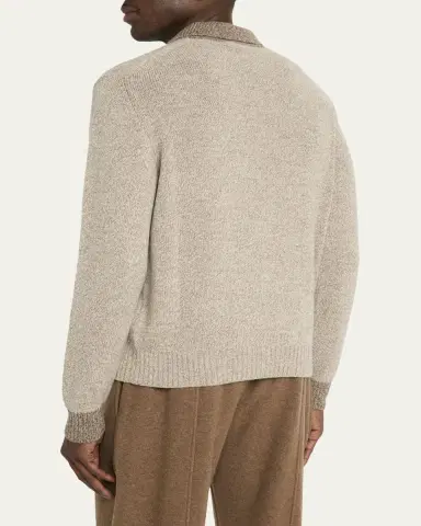 Loro Piana Men's Sheep Meadow Wool and Cashmere Polo Sweater | Thumbnail 3 Loro Piana Men's Sheep Meadow Wool and Cashmere Polo Sweater | Thumbnail 3