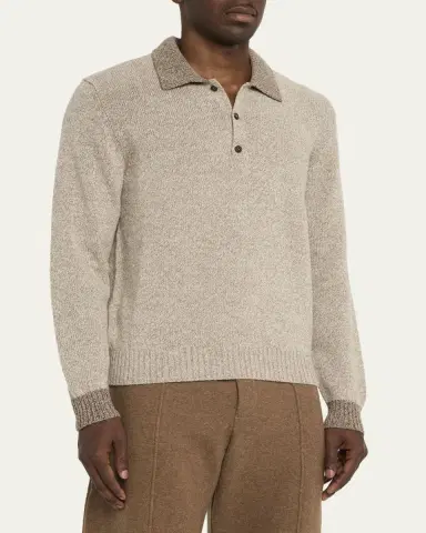 Loro Piana Men's Sheep Meadow Wool and Cashmere Polo Sweater | Thumbnail 4 Loro Piana Men's Sheep Meadow Wool and Cashmere Polo Sweater | Thumbnail 4