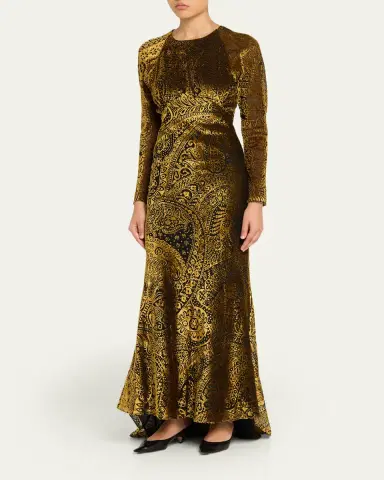 Etro Paisley Velvet Burnout Empire-Waist Maxi Dress | Thumbnail 4 Etro Paisley Velvet Burnout Empire-Waist Maxi Dress | Thumbnail 4