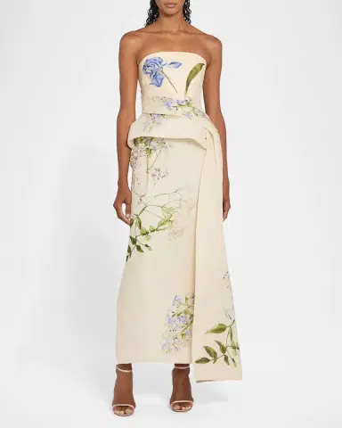 MONIQUE LHUILLIER Iris Gazar Silk Strapless Peplum Drape Ankle Gown | Thumbnail 6 MONIQUE LHUILLIER Iris Gazar Silk Strapless Peplum Drape Ankle Gown | Thumbnail 6