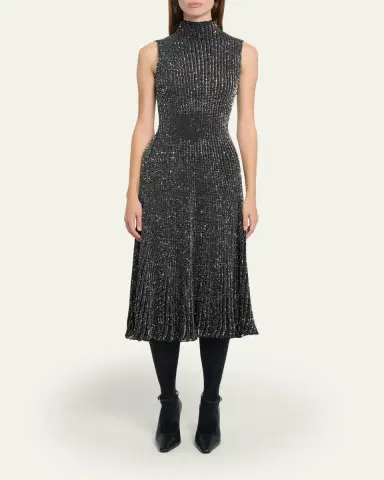 Alaïa Mock-Neck Metallic Rib Sleeveless Midi Dress | Thumbnail 2 Alaïa Mock-Neck Metallic Rib Sleeveless Midi Dress | Thumbnail 2