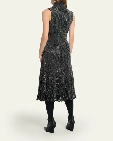 Alaïa Mock-Neck Metallic Rib Sleeveless Midi Dress | Thumbnail 3 Alaïa Mock-Neck Metallic Rib Sleeveless Midi Dress | Thumbnail 3