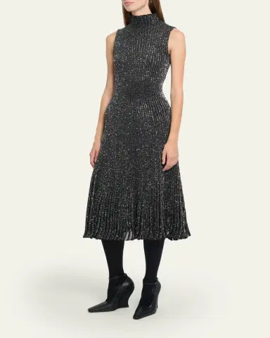 Alaïa Mock-Neck Metallic Rib Sleeveless Midi Dress | Thumbnail 4 Alaïa Mock-Neck Metallic Rib Sleeveless Midi Dress | Thumbnail 4