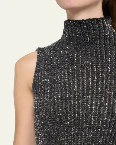 Alaïa Mock-Neck Metallic Rib Sleeveless Midi Dress | Thumbnail 5 Alaïa Mock-Neck Metallic Rib Sleeveless Midi Dress | Thumbnail 5
