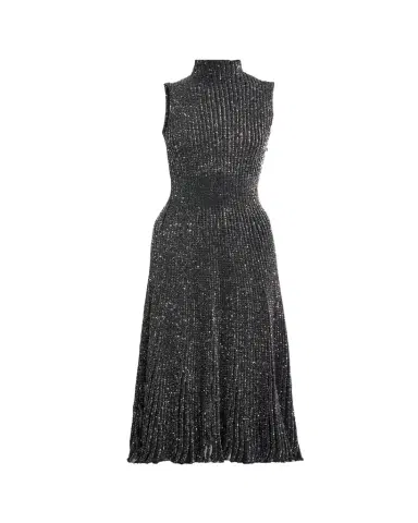 Alaïa Mock-Neck Metallic Rib Sleeveless Midi Dress | Thumbnail 1 Alaïa Mock-Neck Metallic Rib Sleeveless Midi Dress | Thumbnail 1