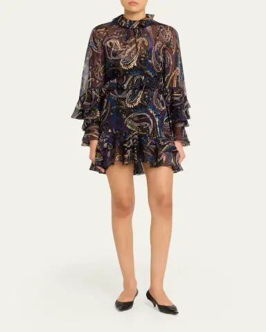Etro Ruffle Paisley Chiffon Backless Mini Dress | Thumbnail 2 Etro Ruffle Paisley Chiffon Backless Mini Dress | Thumbnail 2
