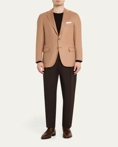 Kiton Men's Camel Cashmere Single-Breasted Blazer | Thumbnail 2 Kiton Men's Camel Cashmere Single-Breasted Blazer | Thumbnail 2
